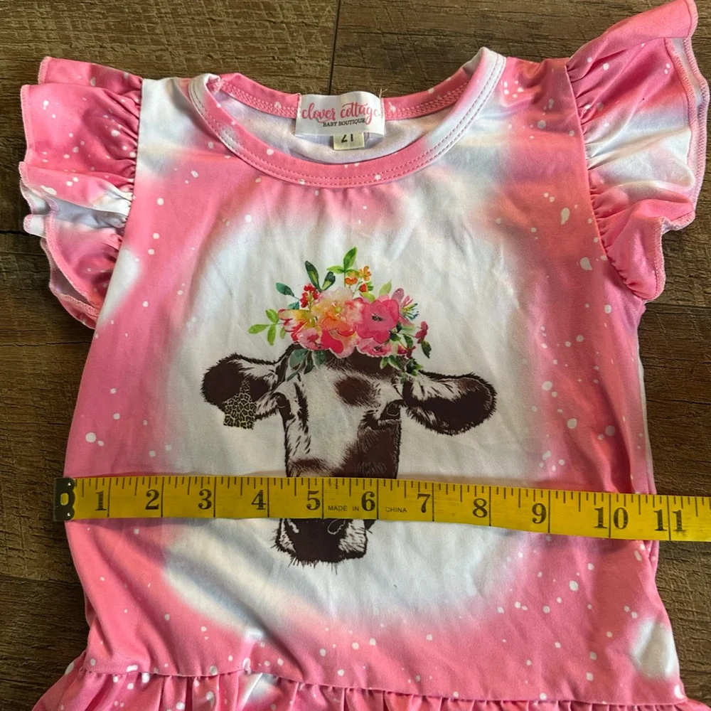 Girls Clover Cottage Baby Boutique Matching Set 2T Pink Brown Cow Print
